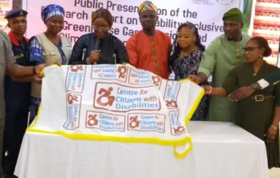 Persons with disabilities participating in an awareness or advocacy programme on climate change and inclusive climate action in Nigeria.
