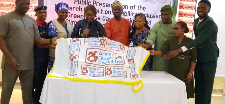 Persons with disabilities participating in an awareness or advocacy programme on climate change and inclusive climate action in Nigeria.