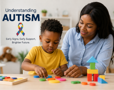 Parent learning about the early signs of autism in children and child development