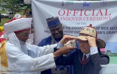 Japanese Ambassador Hideo Suzuki at the handover ceremony for Nigeria’s rice seed production project