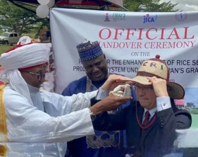 Japanese Ambassador Hideo Suzuki at the handover ceremony for Nigeria’s rice seed production project
